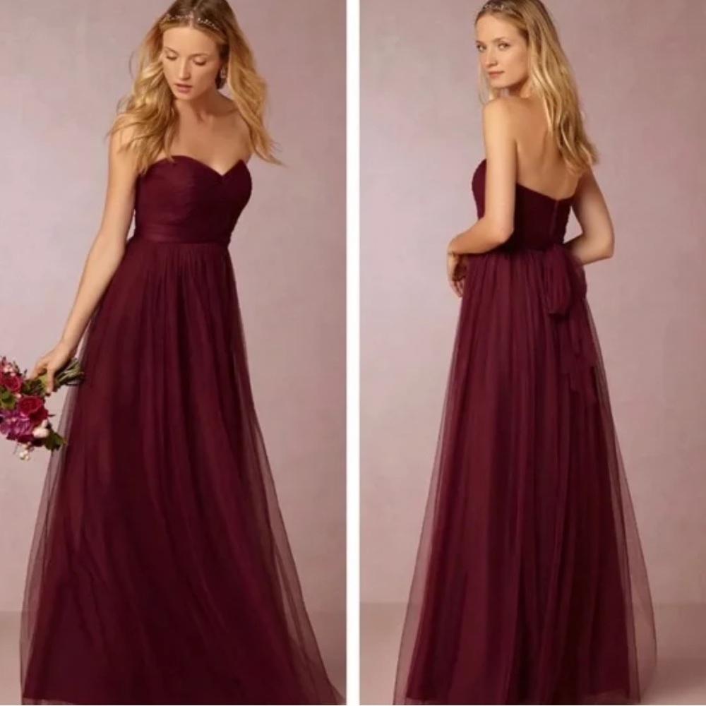 Jenny Yoo Strapless Sweetheart Burgundy Tulle Bridesmaid Dress